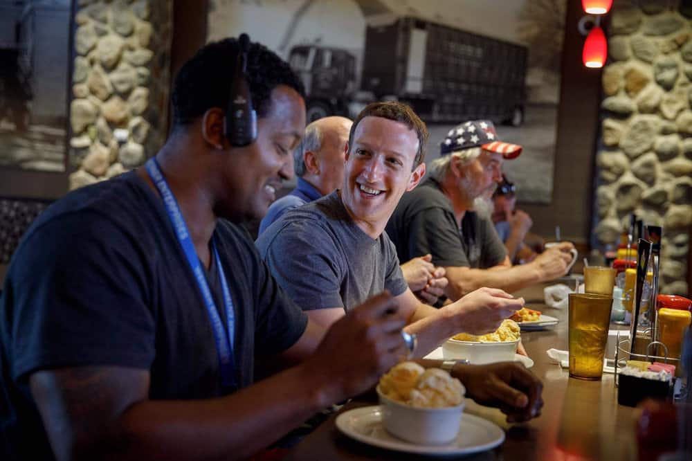 Facebook founder Mark Zuckerberg met with truck drivers during a visit last week to the Iowa 80 truck stop.