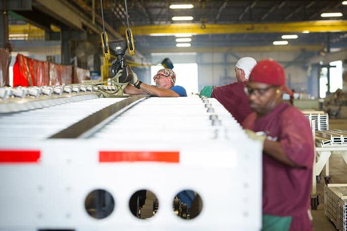  Workers build a trailer at Wabash National