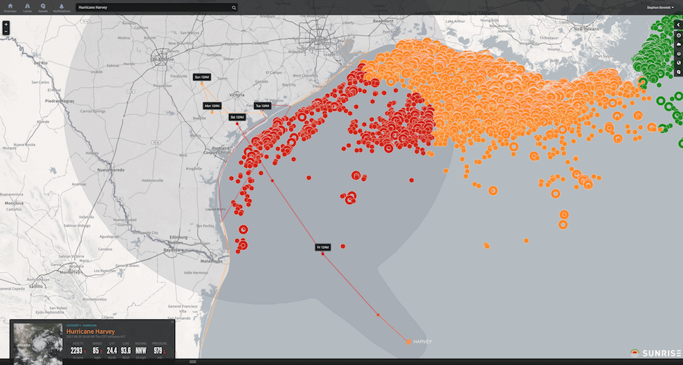  Effects won't be limited to land-based transportation.  Oil platforms in the Gulf of Mexico are being evacuated and production shut-in.  The map below shows over 800 oil platforms in Harvey's track.  Platforms showing 