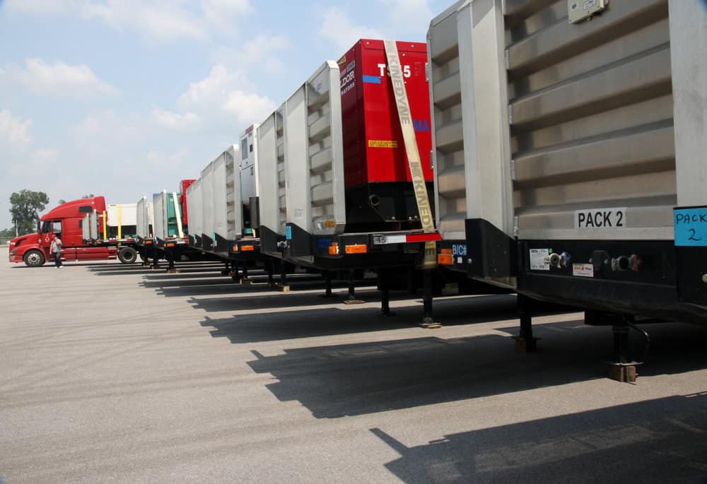  Trucks with generators are lined up at a staging site in Carville, LA, loaded with commodities, water, MRES, cots, and other essentials for evacuees impacted by Hurricane Gustav in 2008. 