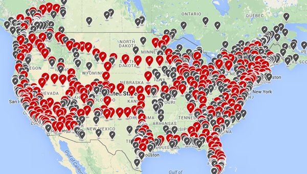  The ever-increasing density in North America alone for Tesla charging stations. 