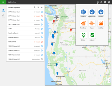     A look at a screen within the DAT OnTime application and how it tracks shipments. ( Click to enlarge ) 