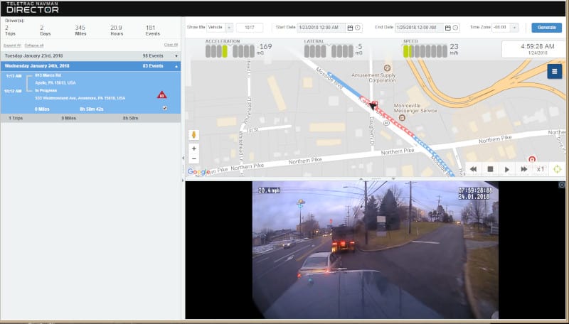  The Teletrac Navman DIRECTOR Event Viewer feature, paired with dashboard camera footage, can be used for a full view of unsafe driving events to coach drivers on driving behavior or acquit the driver of being at fault.” ( Click to enlarge ) 