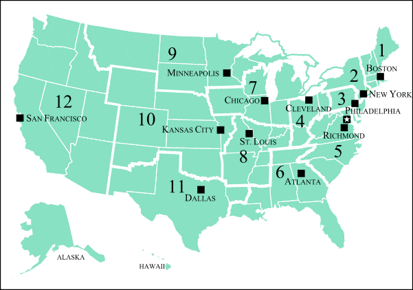  A map of Federal Reserve districts 