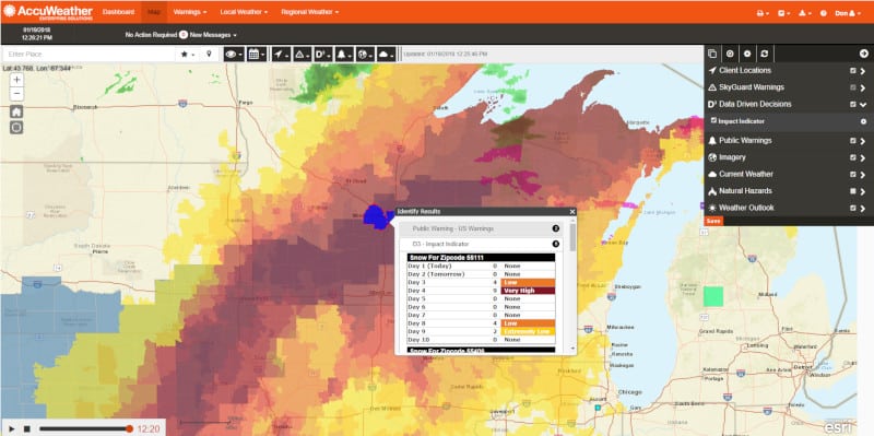  This is an example of a map that AccuWeather users would see to help them identify potential troublespots for their assets. ( Photo: AccuWeather ) 