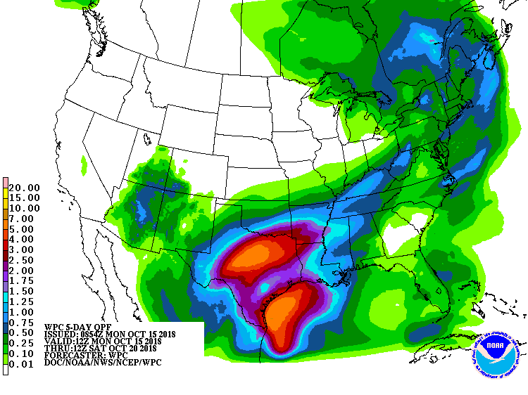  Forecast rainfall totals for Monday, October 15 through Friday, October 19. 