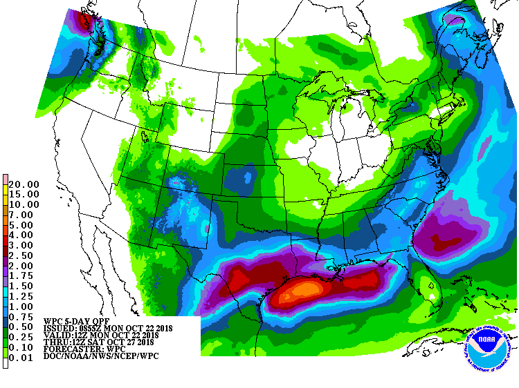  Estimated rainfall totals, October 22-26.  (Source: NOAA)  