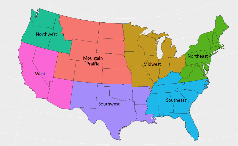  Freight regions.  (Source: FreightWaves)  