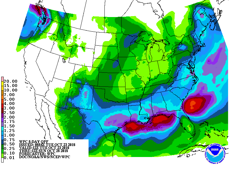 Rainfall forecast totals through Saturday. (Source: NOAA)