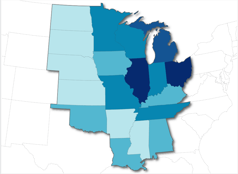  The 19 state region identified as the Heartland in the Walton Foundation study.  (Photo: Walton Foundation)  