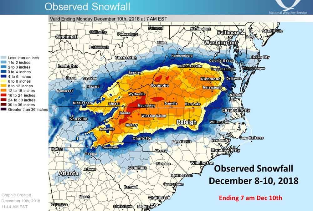  Snowfall totals from Winter Storm Diego.  (Source: NOAA)  