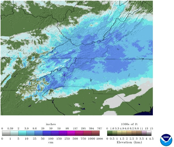  Estimated snow depth as of December 11, 2018..  (Source: NOAA)  