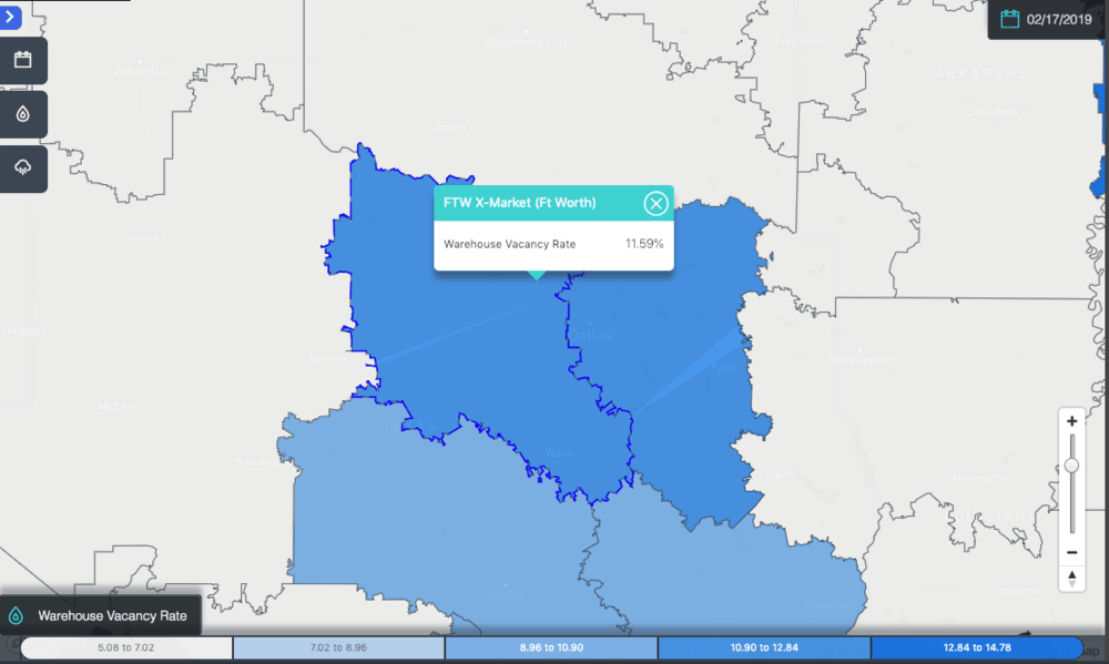  Warehouse vacancy rates for Fort Worth (Source: SONAR) 