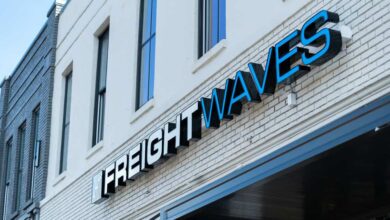The FeightWaves logo on its headquarters building in downtown chattanooga. (Photo: Josh Roden/FreightWaves)