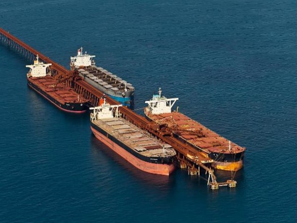  Cape Lambert “A” with ships in four berths. Berth 1 is upper left while berth four is front right. The ship in berth 1 is being loaded. Photo: Rio Tinto Port Handbook. 