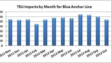 TEU Imports by Month for Blue Anchor Line