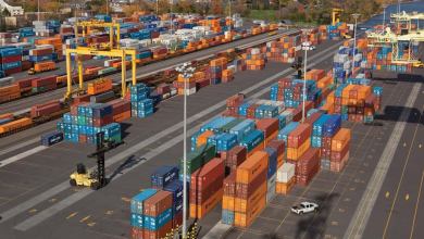 A photograph of a container yard.