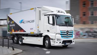Pictured: an example of Daimler / Mercedes-Benz electric truck "Actros"