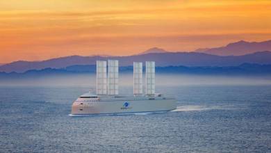 Proposed ship of future with sails