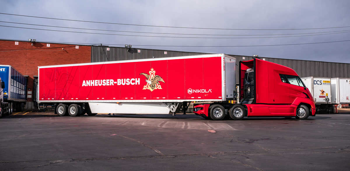 Nikola semi with Anheuser-Busch trailer