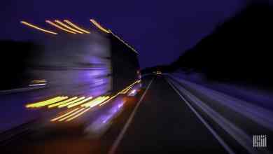 Truck drives through the night
