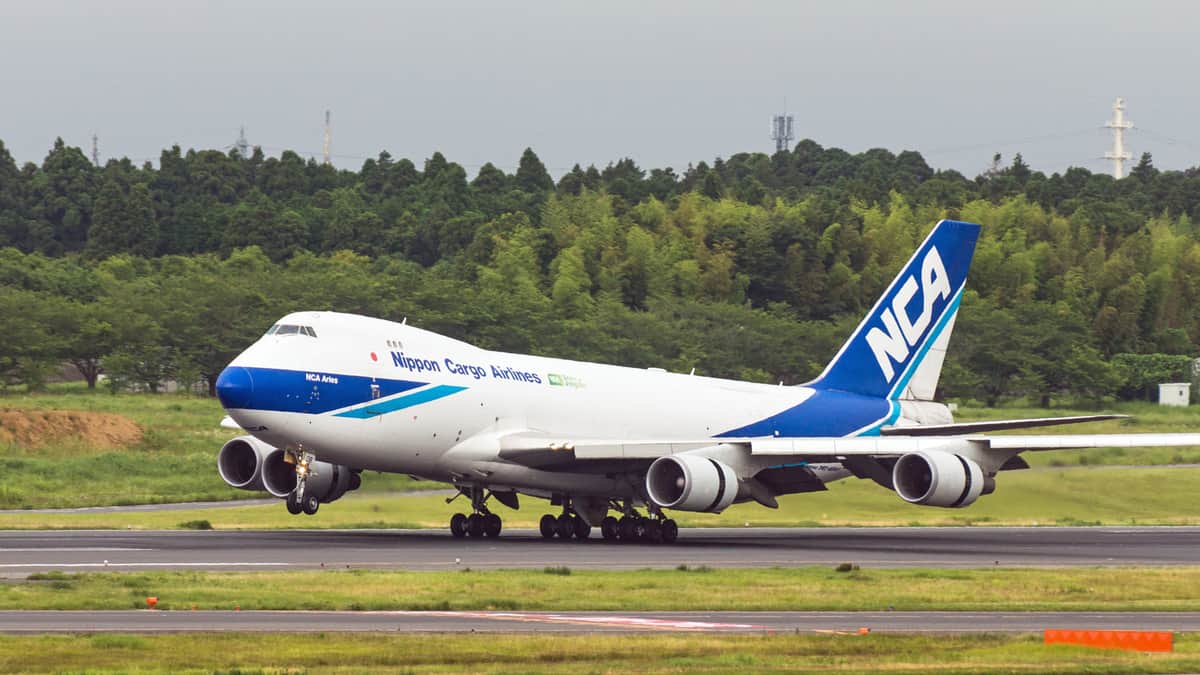 Jumbo jet freighter takes off