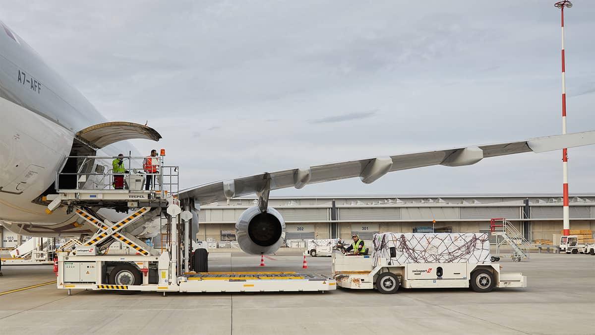 cargo being loaded into an airplane