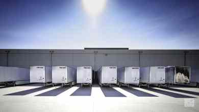 A line of trailers parked at a consolidation center