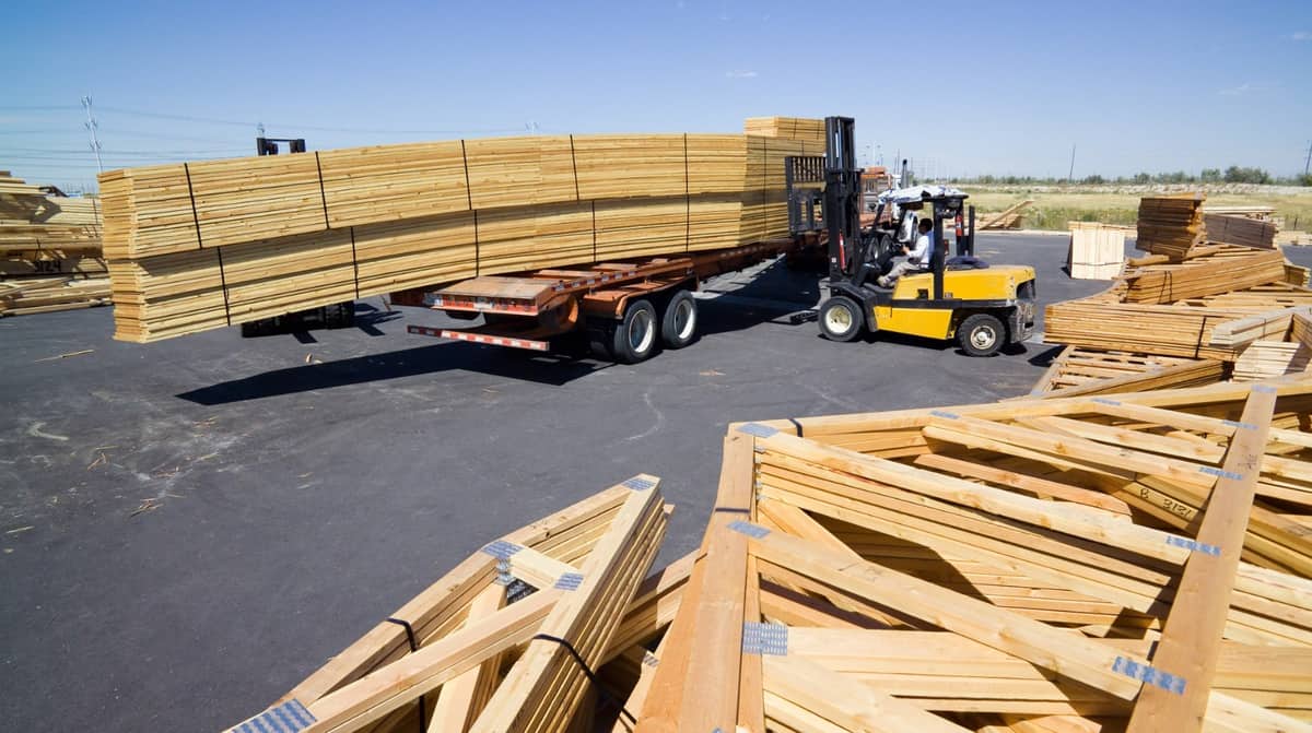 roof trusses loaded with forklift