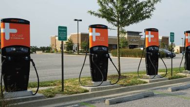 Row of ChargePoint electric vehicle charging stations