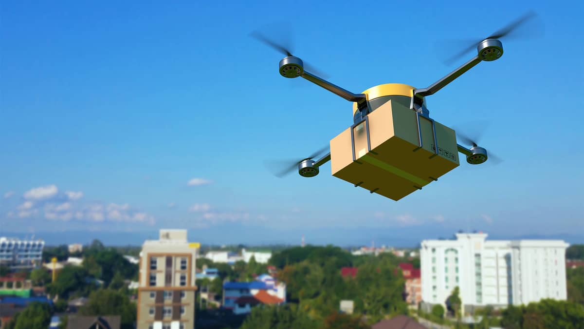 package delivery drone in flight