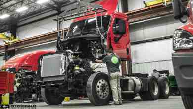 Freightliner truck in repair shop