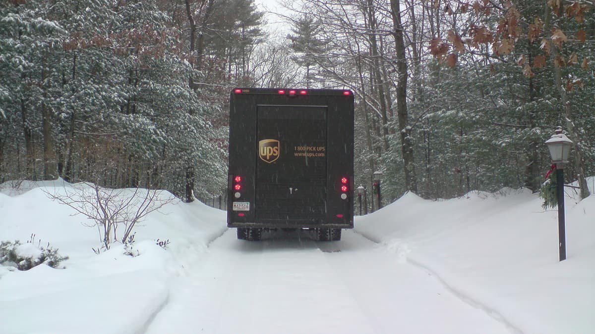 UPS truck in the snow.