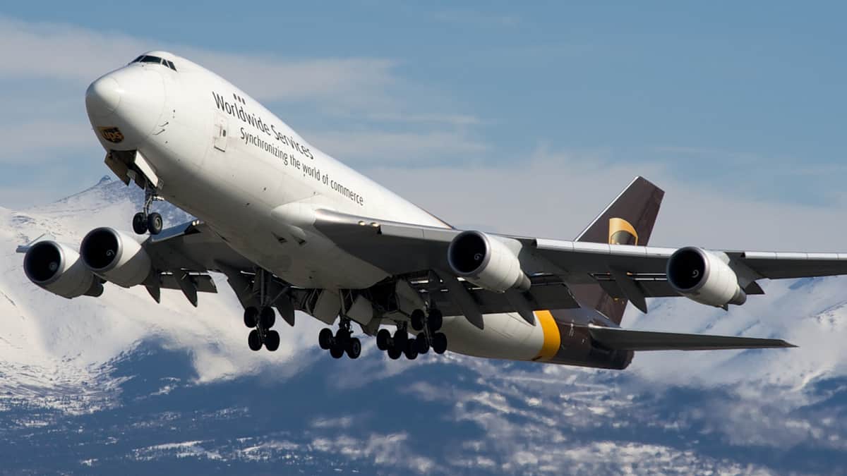 A jumbo jet takes off