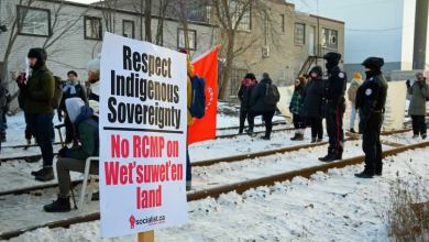A protest in Canada supporting the efforts of Wet’suwet’en leaders to fight a gas pipeline.