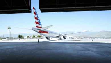 American Airlines jet at hanger