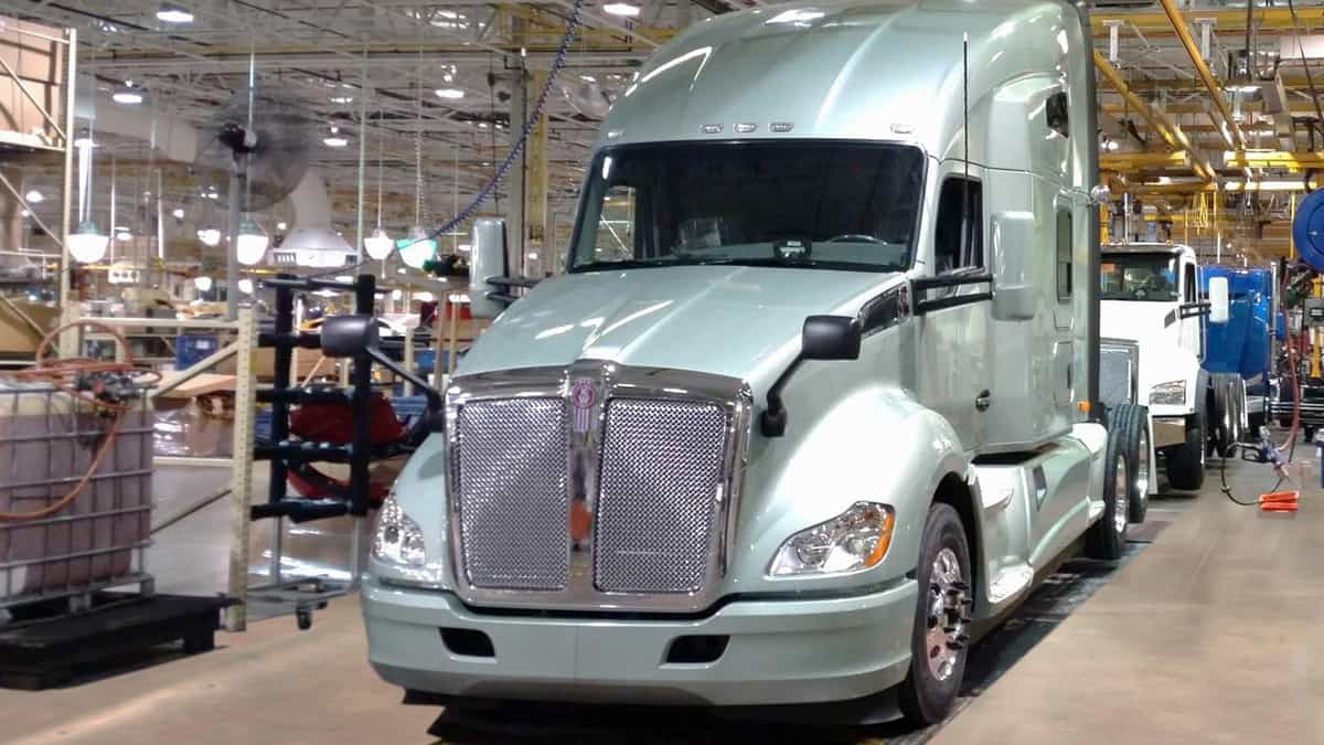 Kenworth truck on production line