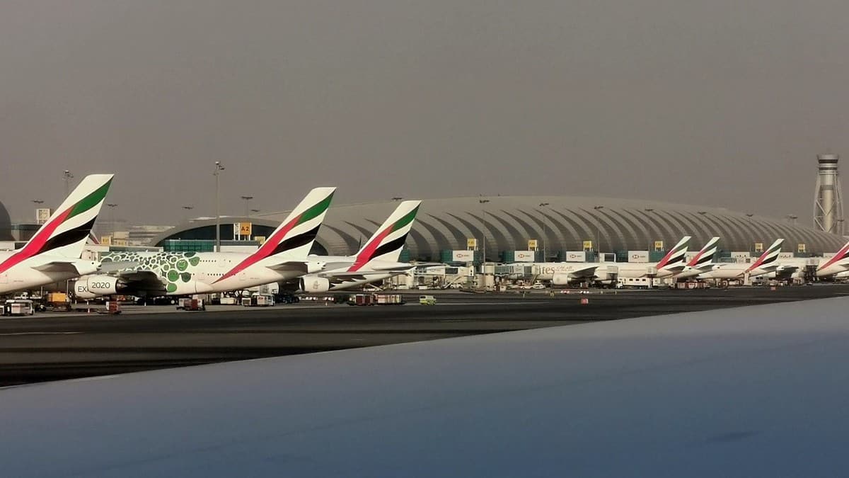 Planes lined up at terminal in Dubia.