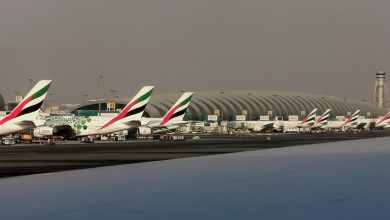 Planes lined up at terminal in Dubia.