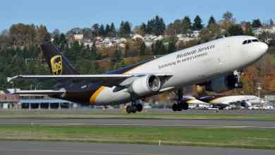 A big UPS plane takes off.