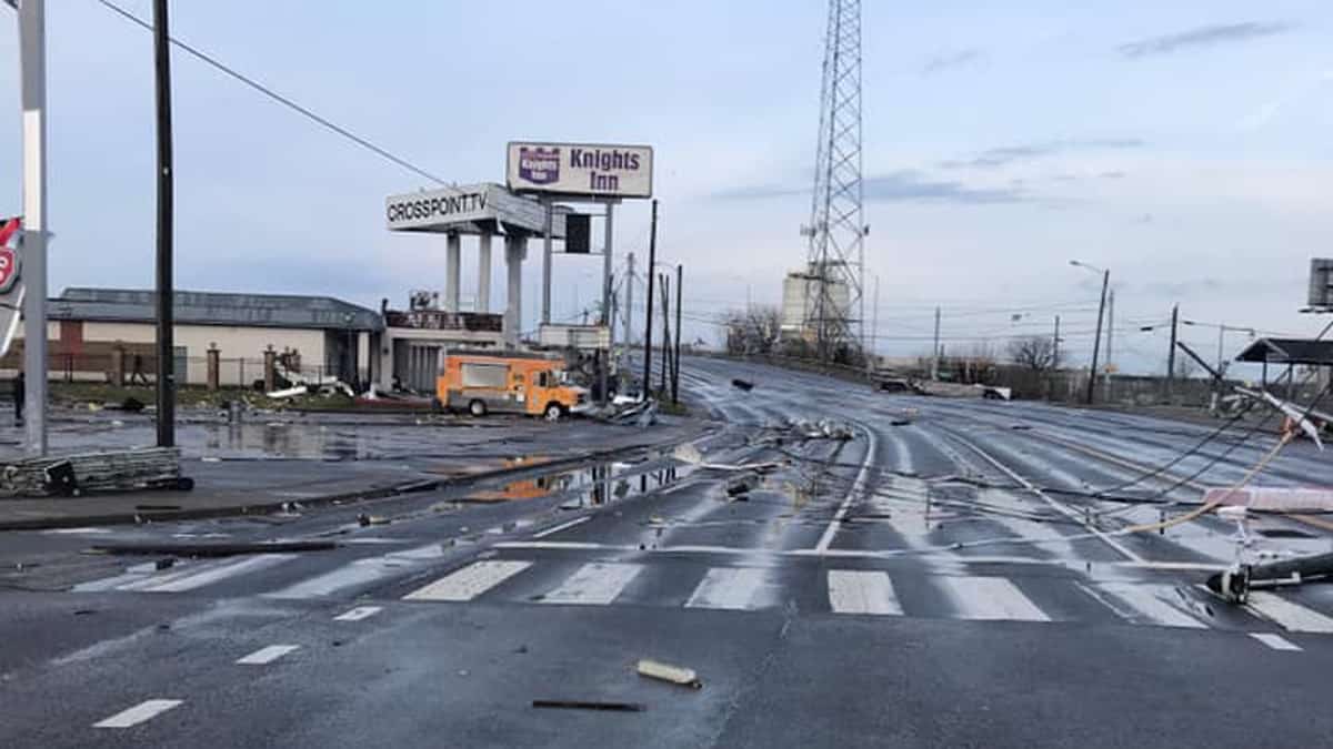 Power lines down across Nashville, TN highway.