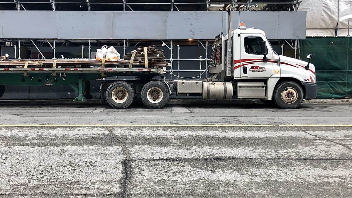 A flatbed truck at a construction site in downtown Toronto, Canada, on March 13.