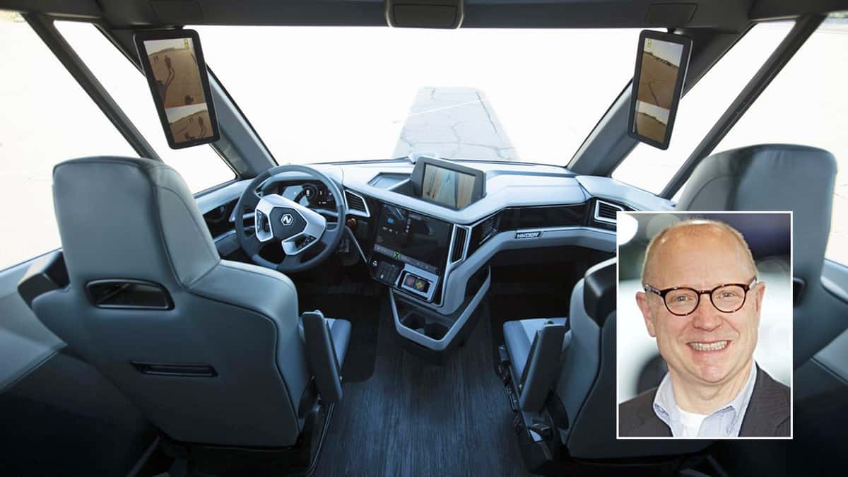 Steve Girsky of VectoIQ over Nikola truck interior