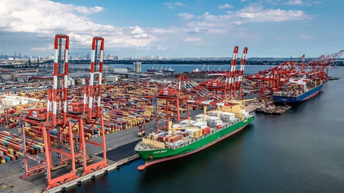 Ships unloading at the Port of New York/New Jersey.