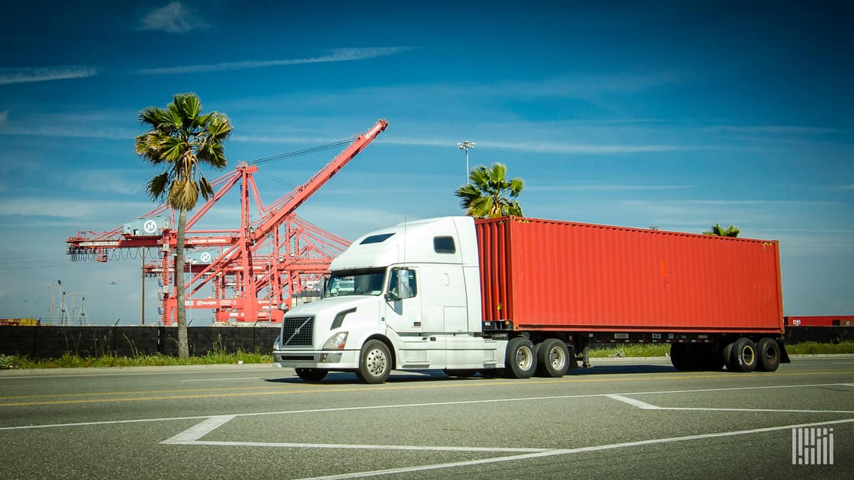 truck with container at port