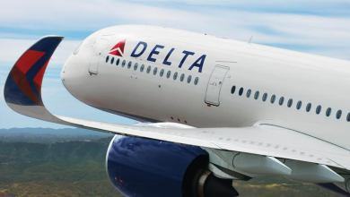 Close of Delta plane in flight. looking over the wing