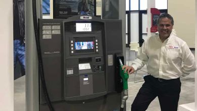 ExxonMobil fuel pump with engineer Lilo Hurtado