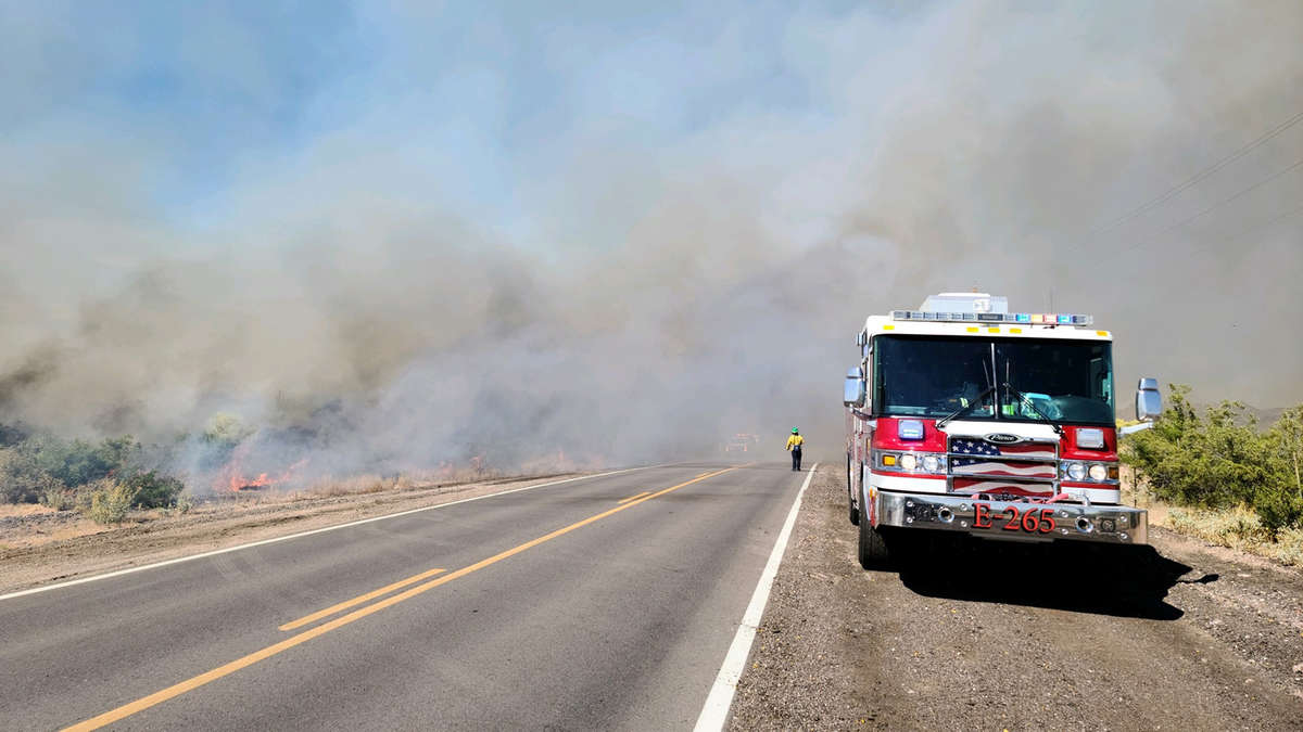 Fire truck at the Lost Dutchman Fire in Apache Junction, Arizona.