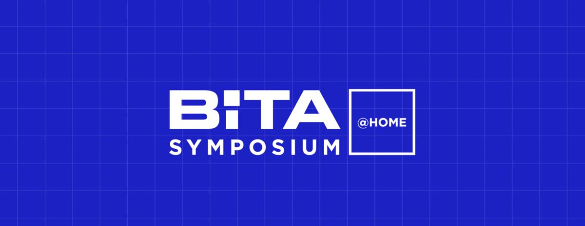 Blue background that says BiTA Symposium at Home