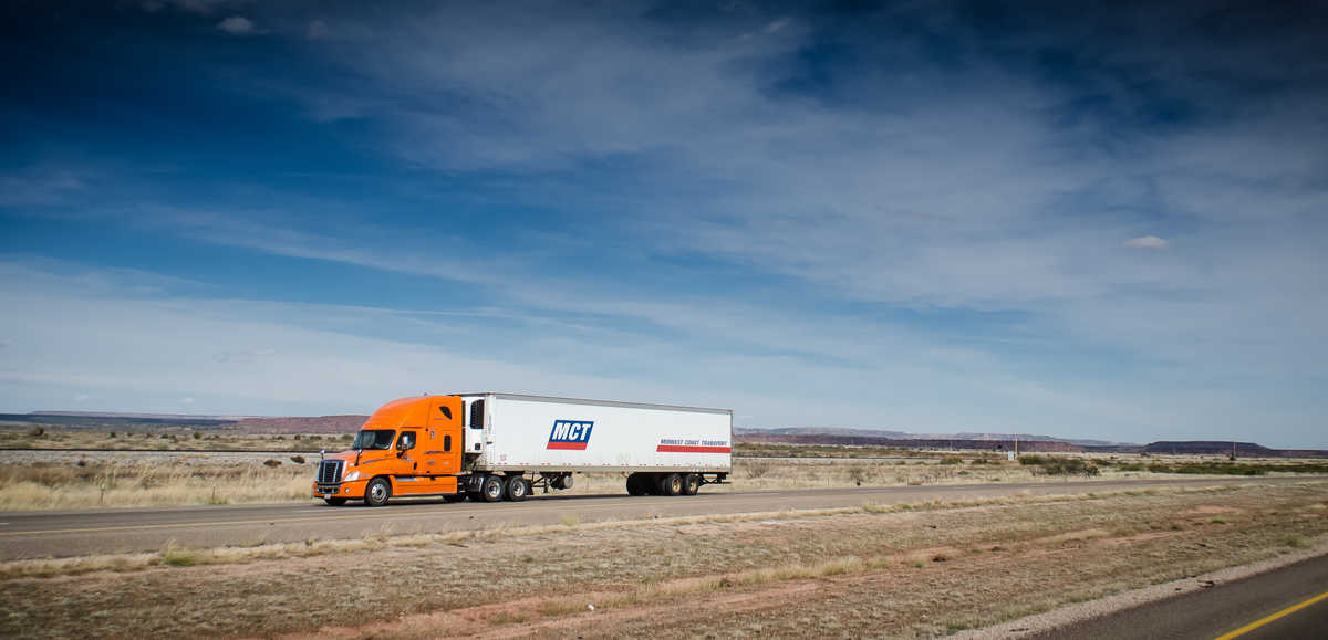 A tractor-trailer of MCT Transportation. TFI has acquired most of MCT's assets.